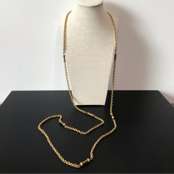 Vintage Freirich Signed 60” Gold Tone Elongated Filigree Bar Link Rope Chain - Picture 3 of 16